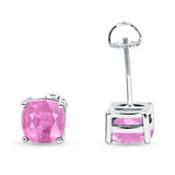 Solitaire Screw Back Stud Earring Excellent Cushion Cut Simulated Cubic Zirconia Solid 925 Sterling Silver