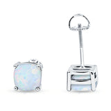 Solitaire Screw Back Stud Earring Excellent Cushion Cut Simulated Cubic Zirconia Solid 925 Sterling Silver