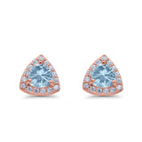 Stud Earrings Lab Created Opal Round Simulated CZ 925 Sterlig Silver(8mm)