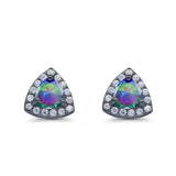 Stud Earrings Lab Created Opal Round Simulated CZ 925 Sterlig Silver(8mm)