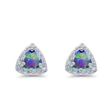 Stud Earrings Lab Created Opal Round Simulated CZ 925 Sterlig Silver(8mm)