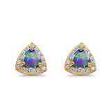 Stud Earrings Lab Created Opal Round Simulated CZ 925 Sterlig Silver(8mm)