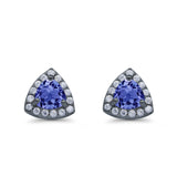 Stud Earrings Lab Created Opal Round Simulated CZ 925 Sterlig Silver(8mm)