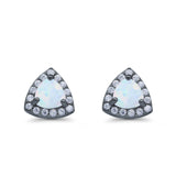 Stud Earrings Lab Created Opal Round Simulated CZ 925 Sterlig Silver(8mm)