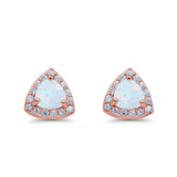 Stud Earrings Lab Created Opal Round Simulated CZ 925 Sterlig Silver(8mm)