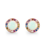 Multicolor Stud Earrings Created Opal Round Simulated CZ 925 Sterling Silver(9mm)