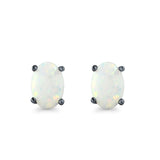 Created Opal Oval Stud Earrings Rhodium Plated 925 Sterling Silver (11mm)