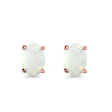 Created Opal Oval Stud Earrings Rhodium Plated 925 Sterling Silver (11mm)