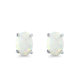 Created Opal Oval Stud Earrings Rhodium Plated 925 Sterling Silver (11mm)