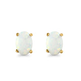 Created Opal Oval Stud Earrings Rhodium Plated 925 Sterling Silver (11mm)