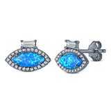 Halo Marquise Art Deco Stud Earring Created Opal 925 Sterling Silver (10.9mm)