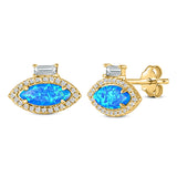 Halo Marquise Art Deco Stud Earring Created Opal 925 Sterling Silver (10.9mm)