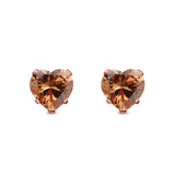 Heart Stud Earrings Simulated Cubic Zirconia 925 Sterling Silver (4mm-8mm)