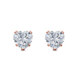 Heart Stud Earrings Simulated Cubic Zirconia 925 Sterling Silver (4mm-8mm)