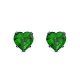 Heart Stud Earrings Simulated Cubic Zirconia 925 Sterling Silver (4mm-8mm)