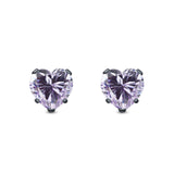 Heart Stud Earrings Simulated Cubic Zirconia 925 Sterling Silver (4mm-8mm)