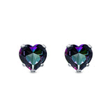 Heart Stud Earrings Simulated Cubic Zirconia 925 Sterling Silver (4mm-8mm)