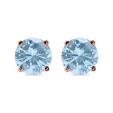 Stud Earrings Round Simulated Cubic Zirconia 925 Sterling Silver (3mm-12mm)