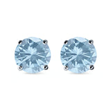 Stud Earrings Round Simulated Cubic Zirconia 925 Sterling Silver (3mm-12mm)