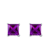 Halo Stud Earrings Princess Cut Simulated Cubic Zirconia 925 Sterling Silver (4mm-10mm)