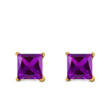 Halo Stud Earrings Princess Cut Simulated Cubic Zirconia 925 Sterling Silver (4mm-10mm)