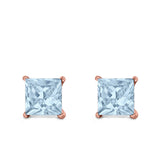 Halo Stud Earrings Princess Cut Simulated Cubic Zirconia 925 Sterling Silver (4mm-10mm)