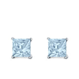 Halo Stud Earrings Princess Cut Simulated Cubic Zirconia 925 Sterling Silver (4mm-10mm)