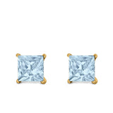 Halo Stud Earrings Princess Cut Simulated Cubic Zirconia 925 Sterling Silver (4mm-10mm)