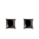 Halo Stud Earrings Princess Cut Simulated Cubic Zirconia 925 Sterling Silver (4mm-10mm)