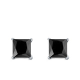 Halo Stud Earrings Princess Cut Simulated Cubic Zirconia 925 Sterling Silver (4mm-10mm)