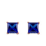 Halo Stud Earrings Princess Cut Simulated Cubic Zirconia 925 Sterling Silver (4mm-10mm)