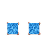 Halo Stud Earrings Princess Cut Simulated Cubic Zirconia 925 Sterling Silver (4mm-10mm)