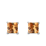 Halo Stud Earrings Princess Cut Simulated Cubic Zirconia 925 Sterling Silver (4mm-10mm)