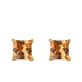 Halo Stud Earrings Princess Cut Simulated Cubic Zirconia 925 Sterling Silver (4mm-10mm)