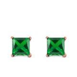 Halo Stud Earrings Princess Cut Simulated Cubic Zirconia 925 Sterling Silver (4mm-10mm)