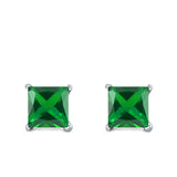 Halo Stud Earrings Princess Cut Simulated Cubic Zirconia 925 Sterling Silver (4mm-10mm)