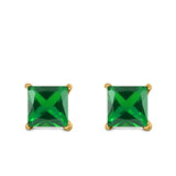 Halo Stud Earrings Princess Cut Simulated Cubic Zirconia 925 Sterling Silver (4mm-10mm)