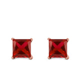 Halo Stud Earrings Princess Cut Simulated Cubic Zirconia 925 Sterling Silver (4mm-10mm)