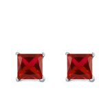 Halo Stud Earrings Princess Cut Simulated Cubic Zirconia 925 Sterling Silver (4mm-10mm)