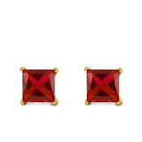 Halo Stud Earrings Princess Cut Simulated Cubic Zirconia 925 Sterling Silver (4mm-10mm)