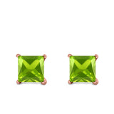 Halo Stud Earrings Princess Cut Simulated Cubic Zirconia 925 Sterling Silver (4mm-10mm)