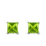 Halo Stud Earrings Princess Cut Simulated Cubic Zirconia 925 Sterling Silver (4mm-10mm)