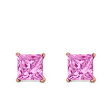 Halo Stud Earrings Princess Cut Simulated Cubic Zirconia 925 Sterling Silver (4mm-10mm)