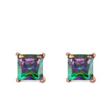 Halo Stud Earrings Princess Cut Simulated Cubic Zirconia 925 Sterling Silver (4mm-10mm)