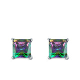 Halo Stud Earrings Princess Cut Simulated Cubic Zirconia 925 Sterling Silver (4mm-10mm)