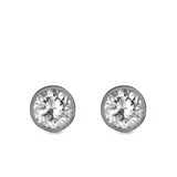 Bezel Stud Earrings Round Simulated Cubic Zirconia 925 Sterling Silver (4mm-9mm)