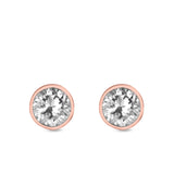Bezel Stud Earrings Round Simulated Cubic Zirconia 925 Sterling Silver (4mm-9mm)