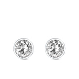 Bezel Stud Earrings Round Simulated Cubic Zirconia 925 Sterling Silver (4mm-9mm)