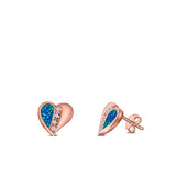 Heart Stud Earring Created Opal Solid 925 Sterling Silver (9mm)