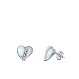 Heart Stud Earring Created Opal Solid 925 Sterling Silver (9mm)